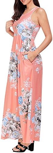 Women Floral Print Racerback Casual Tunic Long Maxi Dress (USA XXL=UK 24-26, Light Pink)