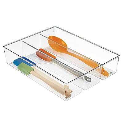 iDesign range couvert, grand rangement tiroir en plastique pour couverts et autres ustensiles, casier rangement plastique à 3 compartiments pour les tiroirs, transparent
