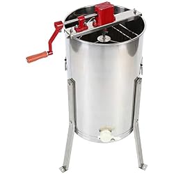 Iglobalbuy Extracteur Miel en Manuel, Séparateur Miel machine à Miel en Inox avec Grand Trépied Manivelle pour la Ferme de L'abeille Faire du Miel (3 Cadres)