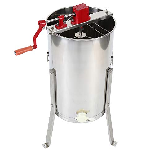Iglobalbuy Extracteur Miel en Manuel, Séparateur Miel machine à Miel en Inox avec Grand Trépied Manivelle pour la Ferme de L'abeille Faire du Miel (3 Cadres)