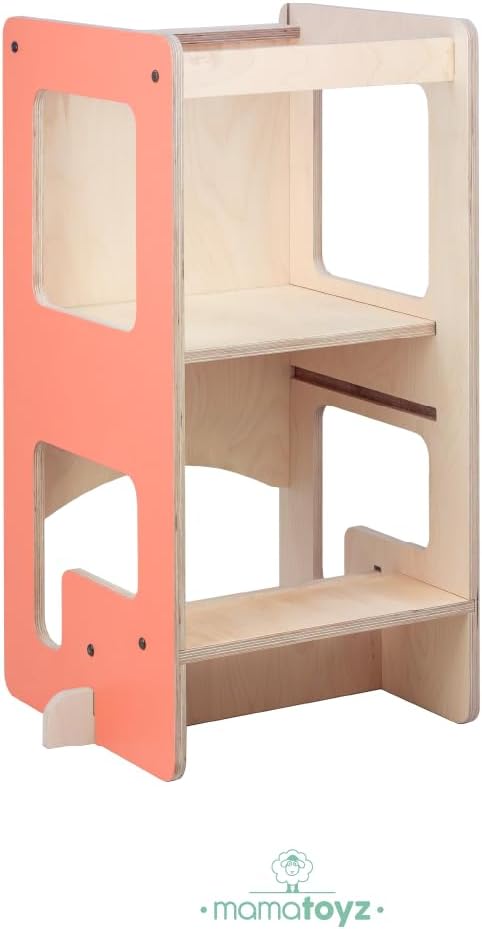 Mamatoyz Flip 3'ü 1 Arada Ahşap Öğrenme Kulesi, Yazı Tahtası ve Aktivite Masası Terracotta, doğal ahşap malzeme