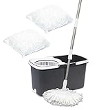 Balai Mop 360 avec Seau Essoreur 8L (2 x 4 L) et 3 Têtes Microfibres - Coloris Gris (Balai Mop 360 avec 3 Lingettes)