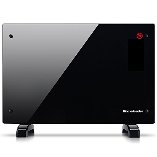 Homeleader® Glas Konvektor Heizung elektrischer wasserdichter Flachheizkörper wärmewellenheizung Stand und Wand GHB-20A 2000W schwarz Überhitzungsschutz