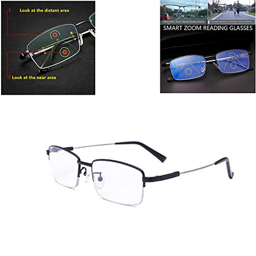 Preisvergleich Produktbild German Smart Zoom Lesebrille, Metallrahmen Progressive Lesebrille mit lötfreiem Punkt, Anti-Blaulicht (250, Schwarz)