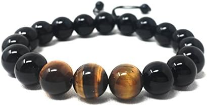 Natural Healing Crystals and Real Tiger Eye Stones Mala Beads Bracelet for Meditation Prayer Yoga Tibetan Buddhist Jewelry Men Women, 10mm, 8”,adjustable