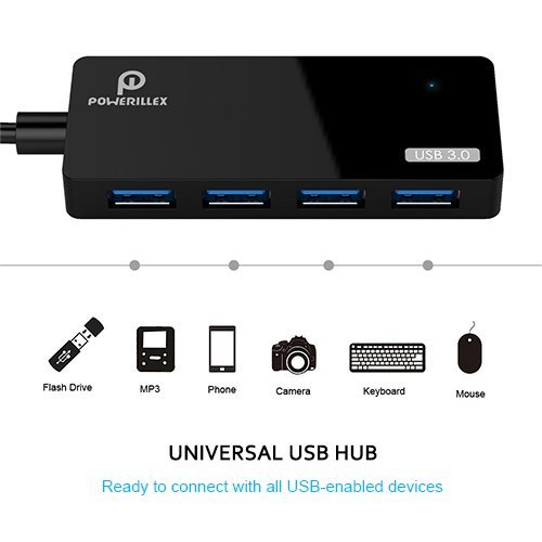 USB 3.0 Hub, POWERILLEX Ultra Slim Extra Leicht 4-Port USB 3.0 Datenhub für Apple MacBook, MacBook Air, MacBook Pro, Mac Mini, iMac, MacPro, Windows Laptops und Ultrabooks, sowie PCs und weiteren USB 3.0 kompatiblen Geräten (Schwarz) - 2
