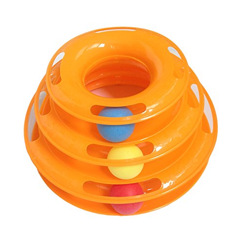 Healthy Clubs Tour de Trois Pistes Chat Jouet Pour Animaux de Compagnie Crazy Ball Plateau Jeu Intelligent (Orange)