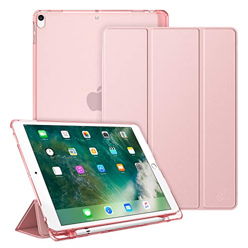 Fintie Funda para iPad Air 10.5" (3.ª Gen) 2019 / iPad Pro 10.5" 2017 con Soporte Integrado para Pencil - Trasera Transparente Mate Carcasa Ligera con Auto-Reposo/Activación, Oro Rosa