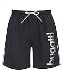sportliche Badeshort der Marke bugatti mit Label-Print vorne links, in marineblau oder türkis erhältich