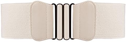 BLT007-Womens Butterfly 3 Inch Waist Elasticated Buckle Belts in Off White