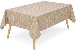 Red Dot Gift® 1-Pack (137x180cm) Rectangle Waterproof Oil-Proof Plaid Tablecloth, Spill-Proof, Washable, Reusable Checkered Table Cover for Dining & Kitchen (Light Brown)