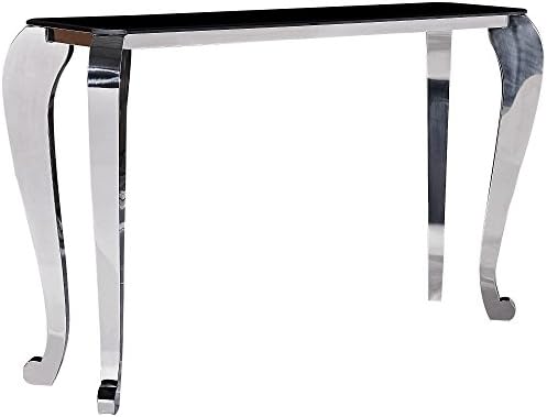 Stainless Steel Console Table Modern Tempered Glass Glamour Design Black