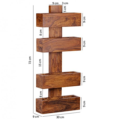 FineBuy Zeitungsständer Massivholz Sheesham 2 Ablagefächer Zeitschriften-Ständer Design Prospekt-Halter Landhaus-Stil Holz-Regal Natur-Produkt Wohnzimmer-Regal Buch-Ablage Echtholz Wandregal Unikat - 2