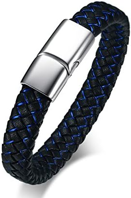 VNOXMen's Leather Bracelet Cross/The Eye of Horus/Ankh Cross/David Star/Dad/OM/Viking Symbol Bracelet Classic Braided Leather Cuff Bracelet for man Stainless Steel Magnet Clasp 21cm.