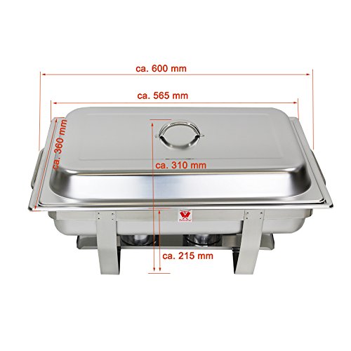 Beeketal 2er Chafing Dish Set „BCD-2“ Profi Gastro Speisewärmer Set aus Edelstahl – Lieferumfang: 2x Grundgestell, 2x Wasserbecken, 2x Deckel, 4x Brennpaste Behälter, 4x Gastronorm Behälter - 4