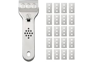 Youery Edelstahl Ceranfeldschaber, Glasschaber inkl 20 Ersatzklingen, Herd Glasschaber für Cerankochfeld, Schaber Ceranfeld für Kochfeld und Backofen