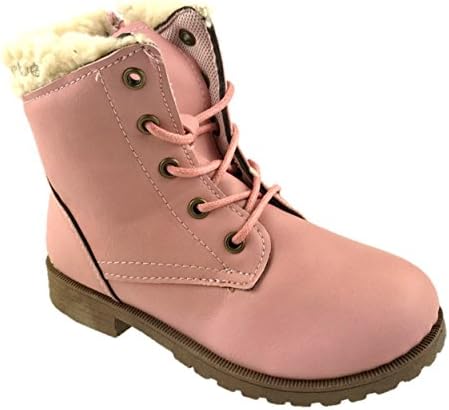 Bepe Girls Infants Fashion Faux Leather Fur Collar Winter Ankle Boots Pink Size UK 4-9 (UK 9)