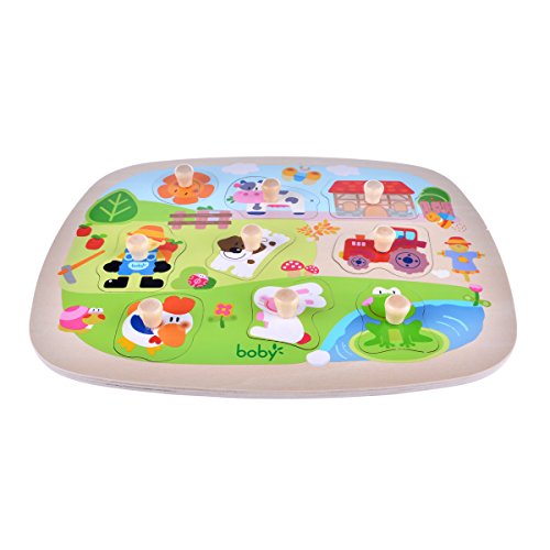 Large Size Farm Animals Wooden Pegged Puzzles, Educational Learning Preschool Toys game for Kids, Best Birthday Gift for Age 3 4 5 years old kids Children Baby Toddles Boys Girls