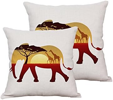 Vesub Cushion Cover Throw Pillow Case Shell Animals Theme 18 X 18 Inches, African Savannah, Wild Elephant, Lion,Deer Pillow (2 PCS, #2)