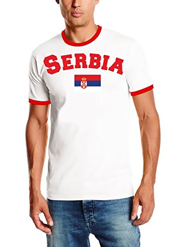 Coole-Fun-T-Shirts Serbien T-Shirt mit DEINEM NAMEN + NUMMER Ringer weiss-rot, Gr.XXL