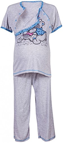 Happy Mama. Women's Maternity Nursing Breastfeeding Pyjamas Nightwear. 218p (Blue, UK 14)
