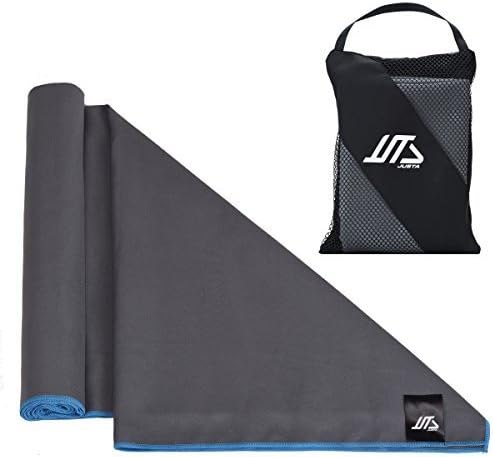 JUSTA - Sport Towel and Travel Towel - Super Absorbent and Quick Drying, Perfect for Camping, Beach, Pool, Gym or Bath (Grey/Turquoise, 70*140cm)