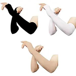 Kliznil Unisex Cotton UV Protection Hand Socks with Finger Sun Protection Arm Sleeves Hand Cover (Black-Skin-White)