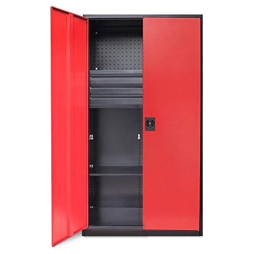 Werkzeugschrank Werkstattschrank inkl. Schubladenschrank 180x90x39cm Rot Schwarz