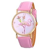 Armbanduhr, modisches Accessoire, modisches Flamingo-Kunstlederarmband, arabische Ziffern, Quarz-Armbanduhr