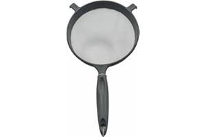 SCHONE Natural Fine Mesh Sieve with Handle – Plastic Strainer with Resting Arms, 14.5cm Diameter, Assorted Natural Colours (Grey)