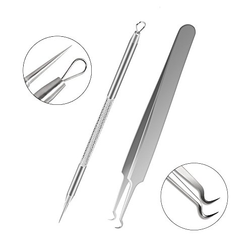 AMTOK Mitesserentferner und Komedonenquetscher, Entfernen von schwarzen Pickeln, Mitessern und Akne2 teiliges Set aus Edelstahl inkl. individueller Metall-Box - 5