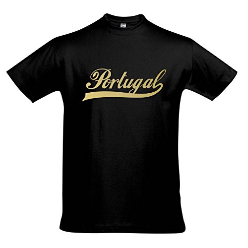 T-Shirt Portugal Oldschool LÄNDERSHIRT EM / WM FAN Trikot S-XXL , Deep black – gold , XL