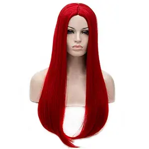 BERON 25 inches Silky Long Straight Wig Charming Women Girls Straight Wigs for Cosplay Party Daily Use Wig Cap Included (Red)