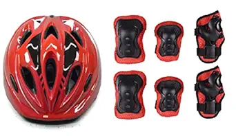 JERN 7 Pieces Kids Children Roller Skating Bicycle Cycling Scooter Helmet Knee Elbow Pad Wrist Guard Set(Red)