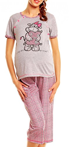 Happy Mama. Women's Maternity Nursing Breastfeeding Printed Pyjamas Set. 367p (Neon Pink, 16)