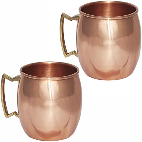 Set of 2, TeraShopee ® Solid Copper Mug for Moscow Mules 550 ML / 18 oz - 100% Pure Copper Best Quality Lacquered Finish
