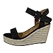 Produktbild Deloito Sommer Damen Strand Schule Freizeit Fesselriemen Sandalen Retro Hanfseil Gewebte Keile Plattform Offener Zeh Sandaletten (Schwarz,43 EU)