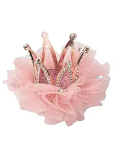 Yellow Bee Embellished Crown Hair Clips for Girls, Pink, One Size