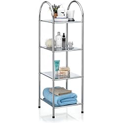 IDIMEX Etagère de Salle de Bain SECA Meuble de Rangement sur Pied avec poignée et 4 tablettes, en métal chromé