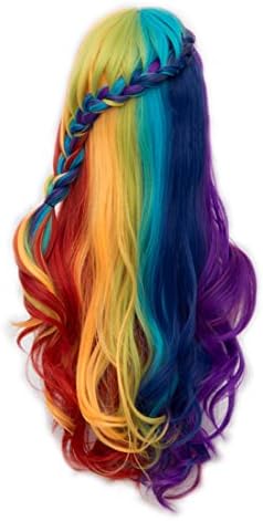 Priomix Lolita Style 72cm Braid Long Curly Wig Anime Cosplay Party Christmas Dress Up Heat Resistant Fiber hair +Cap (Rainbow Multicoloured)