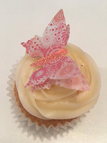 12 vorgeschnittenen handgefertigt Pink & Coral Swirl 3D Effekt Glitzer Body Schmetterling Essbar Wafer Papier Kuchen Topper Dekorationen - 2