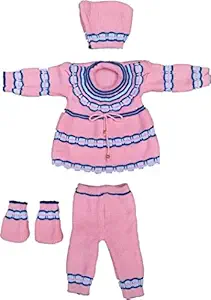 Depurika Sharma Clothing Kids Winter Wear Dress Handmade Woolen Frock for Baby Girls Set of 4 (Pink Frock)