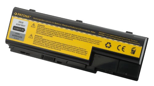 PATONA Laptop Akku für Acer Aspire 5310 | 5520 | 5710Z | 5720 | 5920 | 5920G | 6920 | 6920G | 7520 | 7720G | 8920 | 8920G | 8930 | 8930G und weitere… – [ Li-ion; 4400mAh; schwarz ] - 2