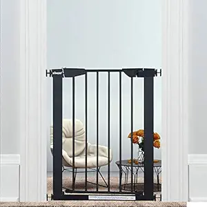 WAOWAO Narrow Baby Gate Easy Walk Thru Pressure/Hardware Mount Auto Close Black Metal Child Dog Pet Safety Gates 29.13in Tall for Top of Stairs,Doorways,Kitchen and Living Room 2 (Black-22.83