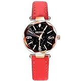 Chenang Damen Analog Quarz Armbanduhr Quarzuhr Lederband Sternenmuster Damen Uhr Retro Slim Uhr Klassik Quarzuhr Ø34mm