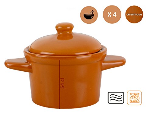 Suppentassen aus Keramik mit Deckel braun – 4 Stück - 4