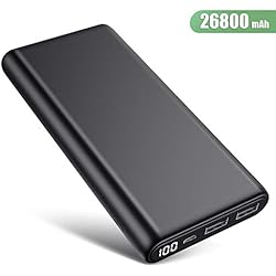 Trswyop Batterie Externe 26800mAh, Chargeur Portable【Version Améliorée Ecran LCD 100%-0】 Haute Capacité 2 Ports Charge Rapide de Secours Power Bank Compatible avec Smartphones Tablettes et Autres