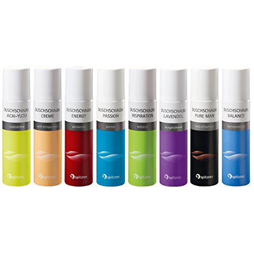 Entdecker Set Duschschaum “Acai-Yuzu“ - “Creme“ - “Energy“ - “Passion“ - “Inspiration“ - “Lavendel“ - “Pure Man“ - “Balance“ (8xje 150 ml) von Spitzner