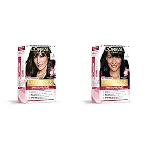 LOreal Paris Excellence Creme Hair Color, 3 Dark Brown/Natural Darkest Brown, 72ml+100g & LOreal Paris Excellence Creme Hair Color, 1 Black, 72ml+100g