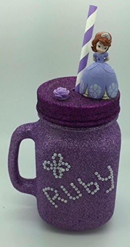 Children's glitter figure mason jar/glass. Sofia the first personalised